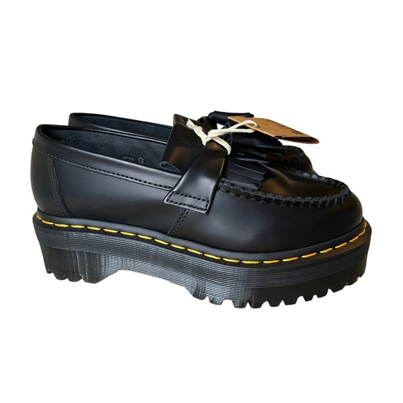 NWT Dr. Martens Adrian Quad Leather Platform Tassel Loafers Black Smooth W7 / M6 - Picture 7 of 13
